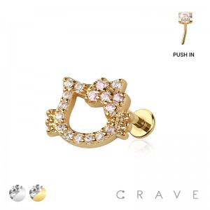 MULTI CZ KITTY CAT THREADLESS (PUSH IN) 316L SURGICAL STEEL LABRET SET